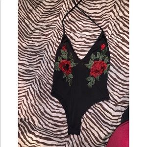 Black floral halter bodysuit size small